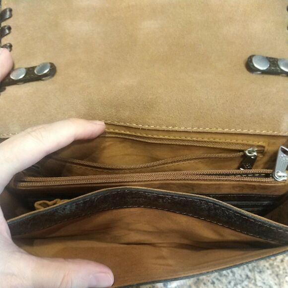 Patricia Nash tooled turquoise and brown Poppy Leather Crossbody Purse $250 EUC - Picture 4 of 12